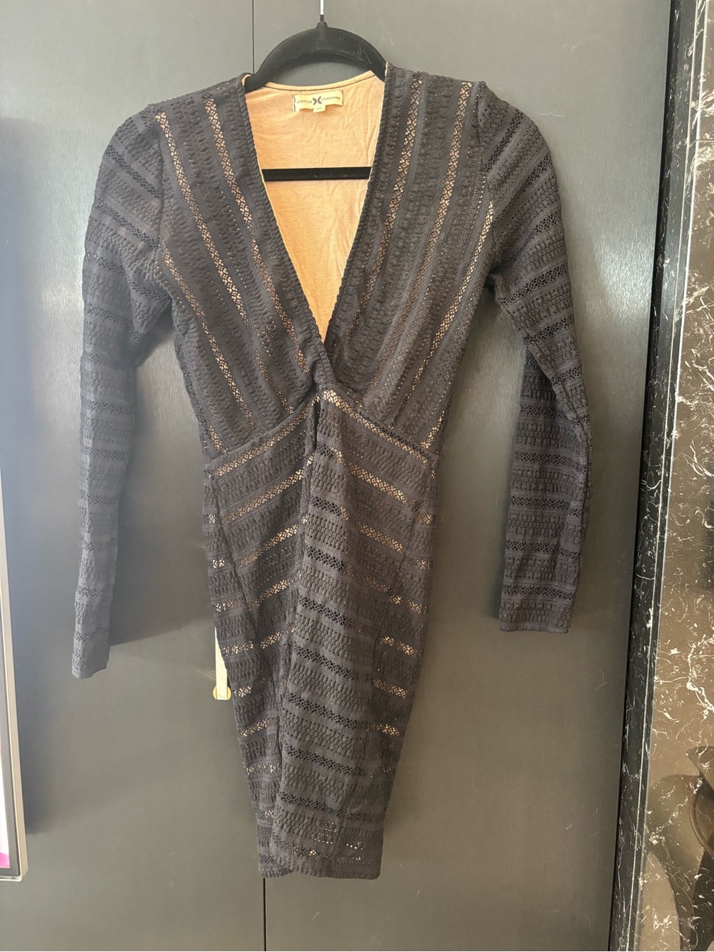 Nightcap Clothing Black Long-Sleeve V-Neck Knit Dress